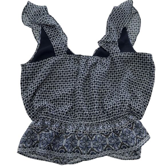 EVEREVE Shirt Womens Small‎ Blue White Surplice V Neck Peplum Ruffle Sleeveless - Picture 2 of 7